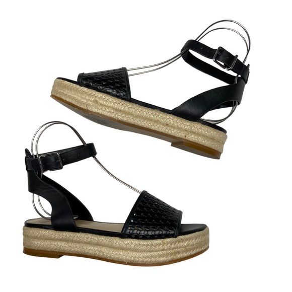 Vince Camuto Shoes - VINCE CAMUTO Kovya Leather Sandals Laser Cutout Espadrille Black Womens 8M